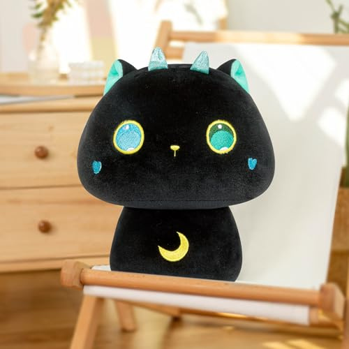 Mewaii Plyschkudde, djur, babykudde, docka, leksaker, svampform och bekväma plyschkuddar för barn 3 år och äldre (36 cm, svart katt med stora ögon)