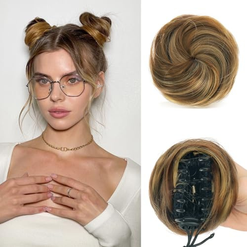 Sofeiyan 2PCS Krallen Clip in Haar Bun Mini Messy Bun Haarteile Dutt mit Klammer Synthetik Haars Scrunchies Haar Donut Chignon Pferdeschwanz Haarteil Dutt für Damen 12H24#