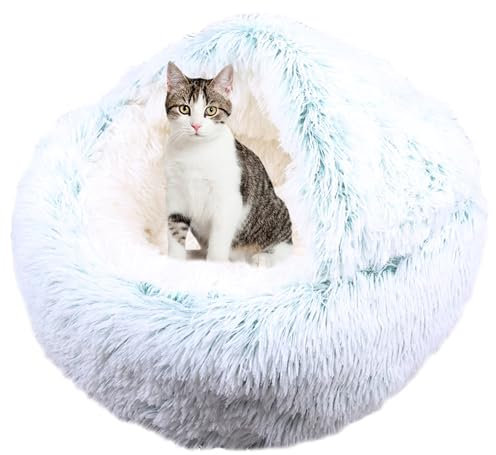 Katzenbett, Katzensofa, Donut-Haustierbett für Kätzchen und Welpen, Haustierkissen mit rutschfester Unterseite, Plüsch-Katzenzeltkissen, Katzennest, waschbar, Katzenschlafbett, 65 cm, Grün
