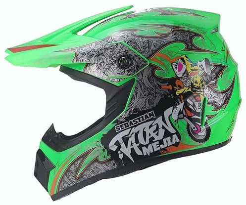 Kinder Crosshelm Mejia – Motorradhelm für Kinder, ABS-Schale, robuster Kinderhelm für Downhill, Quad und Motocross, Hellgrün, Größe XS, 51 – 52 cm