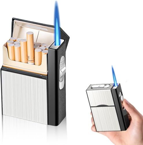 Nizirioo Cigarettfodral med tändare: Vindtät tändare gassändare stormtändare, aluminium cigarettbox kan 20 uttag, USB-laddning (silver, säljs utan gas)