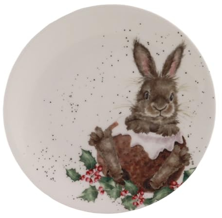 440s Wrendale Designs Porzellan Dessert-Teller Hase ca. 16,5cm D für Kekse & Plätzchen mit Kaninchen-Motiv von der britischen Künstlerin Hannah Dale zum Essen servieren und als Weihnachts-Geschenk