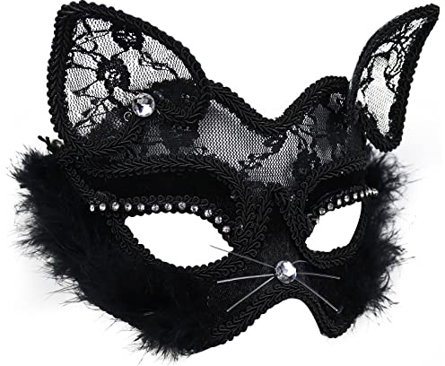 GZYshoyao Halloween Cosplay Spitze Gesichtsschutz Augenbinde Tier halbes Gesicht Sexy Spitze Katze Schild Maskerade Augenschutz Frauen Maskerade filigraner halber Gesichtsschutz (Orange, One Size)