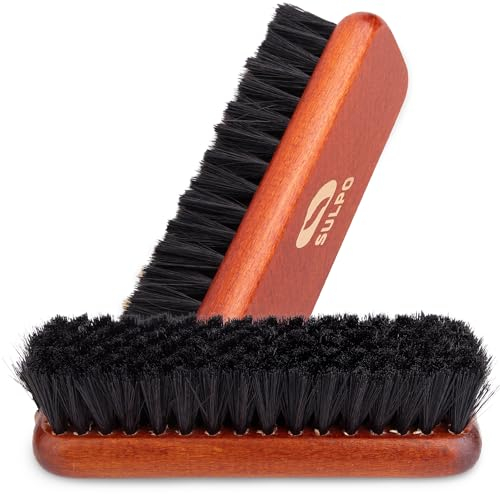 SULPO Schuhbürste Länge 16 Zentimeter - Schuhputzsets Schuhputzbürste Schuhbürsten Lederbürste putzen Schmutzbürste weiche Borsten schwarz Polierbürste - 2 Stück Set - Schuhpflege
