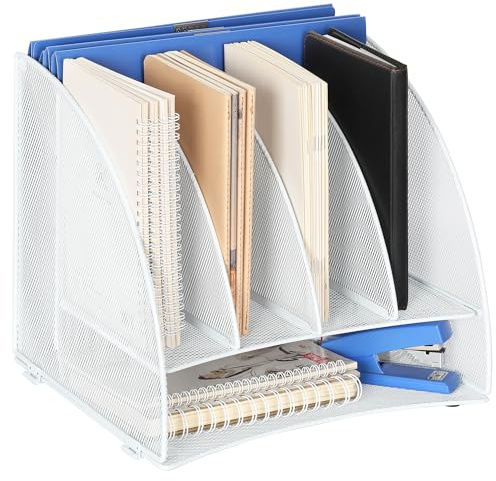 TQVAI 6 Fächer Schreibtisch Organizer Briefablage Metall Dokumentenablage A4 Papierablage Ablage Zeitschriftensammler Zubehör Organizer für Büro Zuhause Schule, Weiß