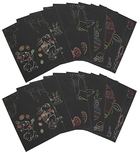 HEMOTON 18 Teiliges Ostern Rubbel Osterdekor Party Kratzpapier Spielzeug Schwarzes Kratzpapier Kratz Bastelset Bastelspaßspielzeug Für Kinder Von 8–12 Jahren