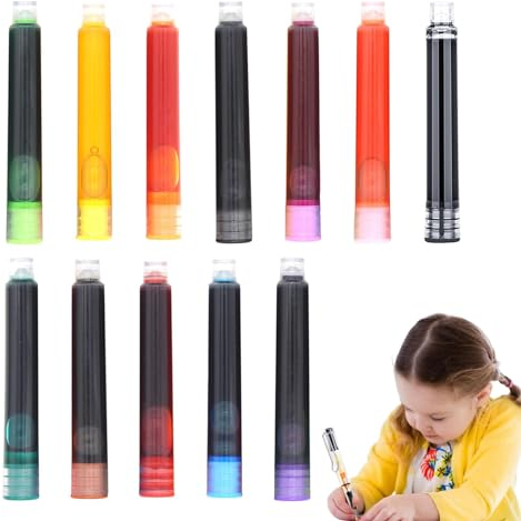 Füllfederhalterpatronen,Tintenpatronen für Füllfederhalter,12 Stück bunte Füllfederhalter mit farbiger Tinte | Stift-Nachfüllpatronen für Kalligraphie-Stifte, Füllfederhalter, Tintenpatronen mit 2,6 m
