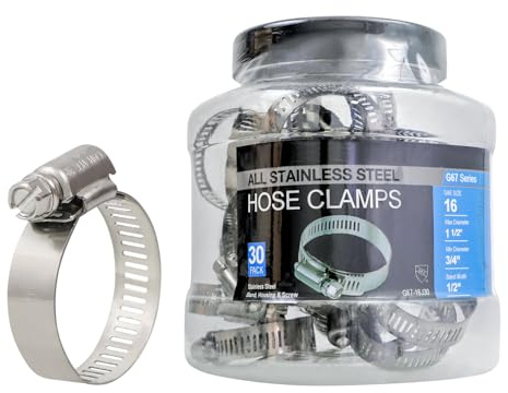 Stainless Steel Hose Clamps Adjustable 3/4 - 1-1/2 Worm Gear Hose Clamps - 30 PCS, Hose Clamp Stainless Steel Size 16 SAE 16 Pipe Clamp for Automotive Mechanical Household, and Plumbing Application