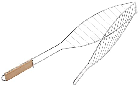 FLEXMAN Fischgrillkorb, Holzgriff, Abnehmbarer Edelstahl Fischkorb für Camping, Wandern, Grillen, Picknicks Zum Grillen von Steak, Wurst, Hähnchenrippen, Lamm, Mais, Kartoffeln, Fi