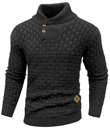HYPESTFIT Pull d'hiver pour Homme,Motif Columbia, mélange Cachemire et Laine, Chaud et Confortable, col Montant, Manches Longues, Tailles S à 5XL