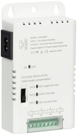 4 Channel CCTV Camera Power Supply Distribution Power Supply 90V-264VAC Input to 12V-13.8-15VDC Output Security Camera Power Adapter with PTC Fuse (HD4C50W)