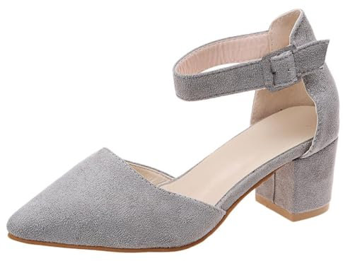 Onsoyours Damen Pumps Riemchenpumps Spangenpumps Sandale mit Knöchelriemen Blockabsatz Geschlossener Spitze Pumps Perfekt für Hochzeiten und Partys B Grau 35 EU
