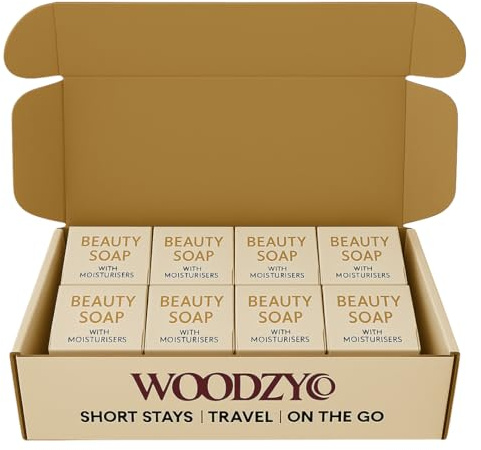 20 x Hotel Soap Bars – Pro Formula Beauty Guest Soaps with Moisturisers – Ideal for B&Bs, Hotels, Guests & Travel – Supplied in a Sustainable Recyclable WoodzyCo Box