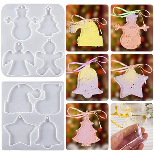 Voyyphixa 8 Stück Weihnachten Resin Silikonform Weihnachten Baum Hängeornamente Epoxidharz Formen Ggießen Formen für DIY Handwerk Schlüsselanhänger Anhänger Dekoration