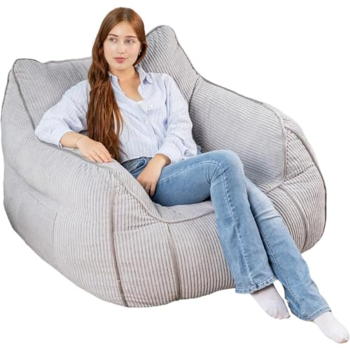 bananair - Pouf Poltrona per Salotto e Camera - Tessuto in Velluto a Coste Morbido ed Elegante - Poltrona Sacco Generosamente Imbottito, Ideale per un Ambiente Accogliente (Grigio Chiaro)