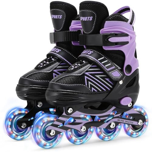 Inline Skates für Kinder Mädchen, Verstellbare Inliner Rollschuhe Kinder mit Allen leuchtenden Rädern für Damen Jungs Anfänger (M (EU32-36))