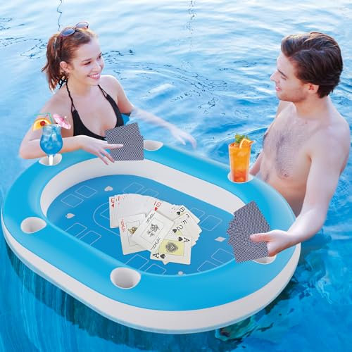 56IN Oversize Pool Games for Adults,Large Pool Table for Pool with Waterproof Playing Cards, Pool Accessories Hot Tub Tray Inflatable Food Drink Holder for Summer Party Indoor Outdoor Beach
