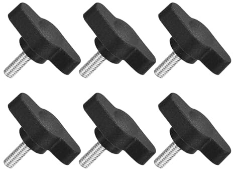 QUARKZMAN M4 x 12mm Tornillos Moleteados, 6pcs Perillas de Ala en T Rosca Macho de Acero Inoxidable 304 Tuerca Pomo de Mango Asas Ajustables Sujeción Manual para Máquina, Negro, 27mm Ancho
