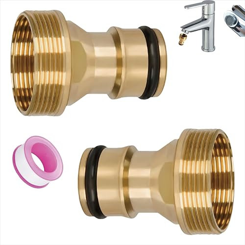 2-Piece Universal Kitchen Faucet Copper Connector with M22 Internal Thread and M24 External Thread Universal Hose Connector Faucet, Garden Kitchen Washing Machine Water with Faucet Adapter