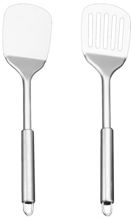 Stainless Steel Spatulas Set - Slotted Turner, Solid Turner, Heavy-Duty Kitchen Spatulas (Heat Resistant, Dishwasher Safe, Ideal for Fish, Eggs, Pancakes)