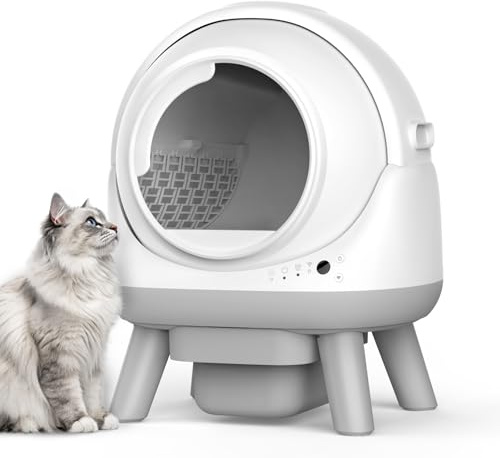 ELS PET Extragroße Selbstreinigende Katzentoilette, Sicherheitsarm, Weiß | App-Steuerung, offenes Design, Sicherheitsarm, 7 Sensoren, Geruchskontrolle, 30 cm Eingang, 18 L Tank, 1,1-8,2 kg, Antihaft