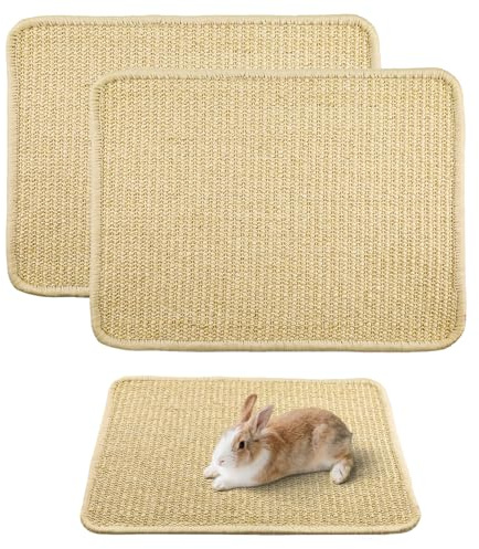 Juego de 2 Alfombras Rascador para Conejos - Sisal Natural 30x40 cm - Juguete para Masticar y Base de Descanso - Cuidado Dental y Uñas - Transpirable para Jaulas (Mascotas Pequeñas)