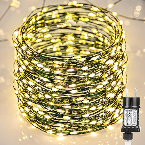 BrizLabs Lichterkette Kupferdraht Stecker, 30M 600 LED Weihnachtsbeleuchtung Außen 8 Modi Wasserdicht Weihnachtsbaum Lichterkette Innen für Zimmer Garten Hochzeit Party Weihnachtsdeko, Warmweiß