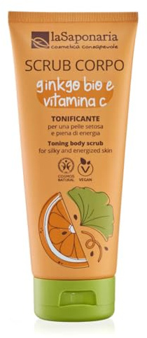 La Saponaria | Scrub Corpo Tonificante, Ginkgo Bio & Vitamina C, Esfoliante Delicato con Profumo Agrumato, Pelle Morbida, Luminosa e Setosa, 200 ml