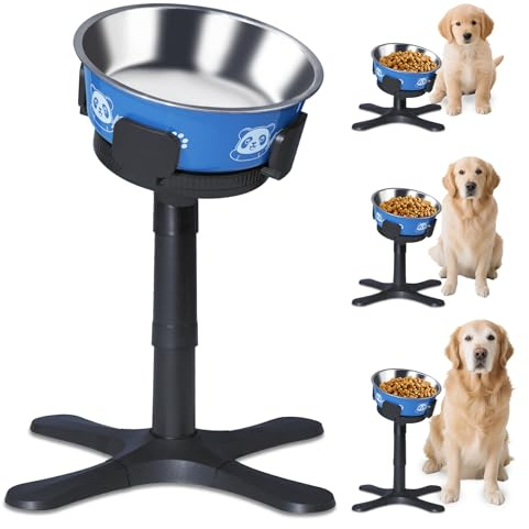 PETVENTURE Höhenverstellbarer & neigbarer Hundenapfhalter mit 1200ml Edelstahl-Napf - 3 Höhenstufen (14/24/34cm) stabil & rutschfest für kleine, mittelgroße & große Hunde