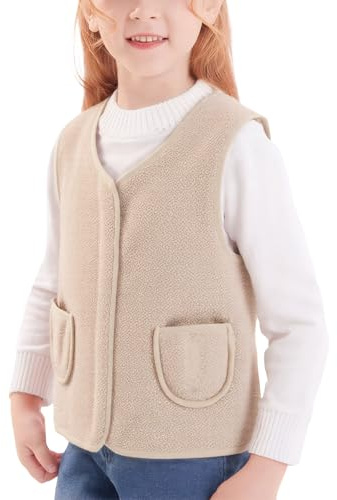 SEAUR Ragazze Ragazzi Gilet in Pile Teddy Gilet in Pile con Cerniera per Bambini Bambina Caldo Primavera Autunno Inverno 80-160CM, beige., 130
