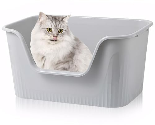 Exquilnova Katzenklo Groß 44x38x22cm, Katzenklo Hoher Rand Ohne Deckel, Katzentoiletten Offen, Spritzwassergeschützt Groß Katzen Klo, Katzentoilette XXL für Große Katzen, Kätzchen, Kaninchen
