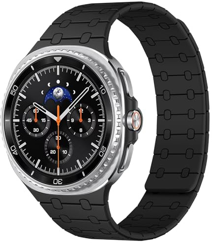 Amizee Sportband kompatibelt med Galaxy Watch 8 40 mm 44 mm/Watch 8 Classic för män och kvinnor, magnetiskt silikonersättningsarmband för Galaxy Watch 8, svart