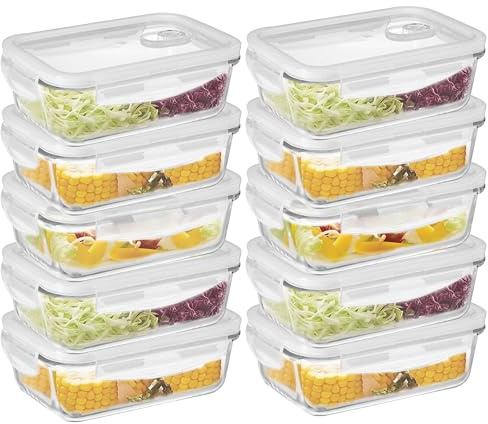 STL 10 Pack Glass Meal Prep Containers,[23.5 oz] 700 ml Glass Airtight Food Storage Containers with Lids, Pantry Kitchen Storage Containers for Lunch, Food Storage, Meal Prep, Glass Lunch Boxes