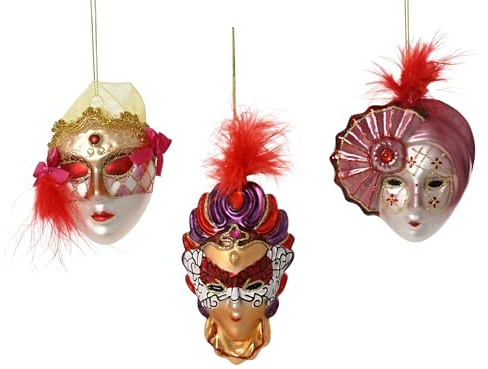 Christbaumschmuck Glas 10cm - Venezianische Maske Figur zum Aufhängen - 1 Stück sortiert - mundgeblasen - Weihnachtsbaum Anhänger für Weihnachten - Christbaumanhänger & Weihnachtsbaumschmuck - Bunt