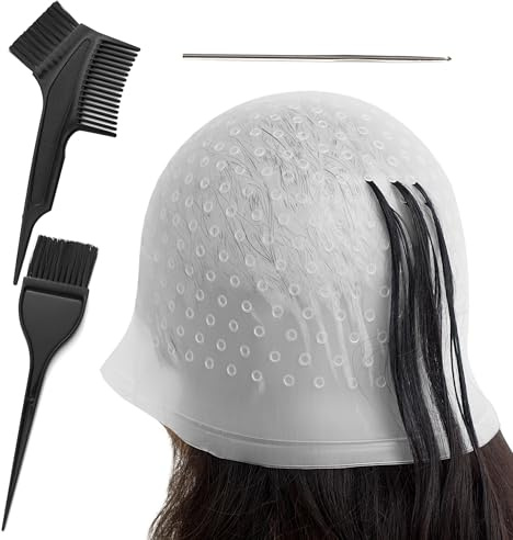 Highlighting Cap Silicone Hair Highlighting Kit Reusable Highlights Hair Dye Kit with 2 Hair Coloring Brush for Color Hair Salon Hairdressing Dyeing Staining Tools
