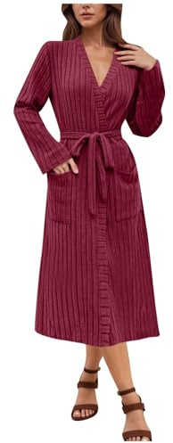Albornoz Mujer,Bata de Gasa de Tejido de Punto para Mujer Bata de Baño Tipo Kimono Japonés Casual Cómodos Albornoces Manga Larga con Bolsillos Moda Camisón Traje Sauna Suaves Ropa Dormir de Casa