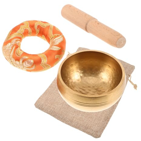 Cuenco Tibetano Pequeño 1 Set de Cobre Hecho a Mano para Meditación | Mazo de Madera y Esterilla de Lino, Sonido Profundo Resonante, Estilo Antiguo para Yoga y Viajes al Aire Libre