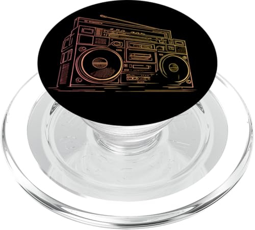 Vintage Boombox Line Art Ilustración | Retro Music Radio Ca PopSockets PopGrip para MagSafe
