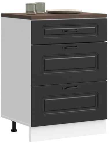 Zeehear Kalmar köksunderskåp, svart trämaterial, 60 x 46 x 81,5 cm, med justerbara fötter, förvaringsutrymme för kök, fuktbeständig