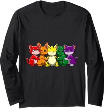 Gatti Gay LGBTQ Carini Arcobaleno Orgoglio Lesbiche Maglia a Manica
