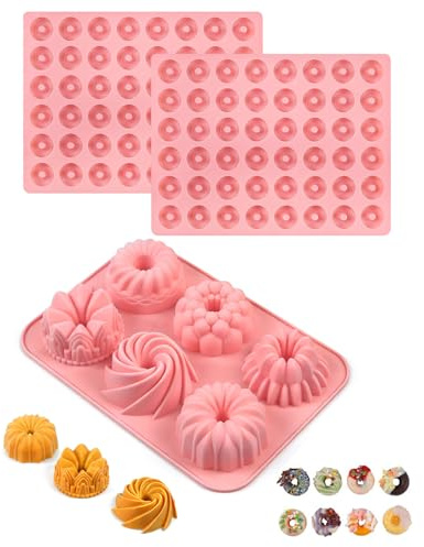DASHUI 3 Stück Mini Gugelhupfform Silikon, Silikonformen Backen Praktische Wiederverwendbar, Gugelhupfform Klein mit Antihaftbeschichted für Kuchen Dessert Schokolade Pudding Gelee