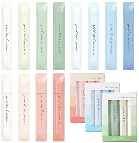 NINGYER 12 Stück Kleberoller Doppelseitiges Klebeband Stifte, 6 mm x 5 m Doppelseitiges Klebestift für Fotoalben, Bastelarbeiten, Büros, Schulen (Blau, Grün, Rosa