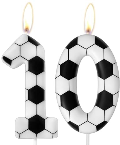 AYBUY 10:e födelsedagsljus, 10° kalciumformade ljusstakar, fotbollstema födelsedagsljus, lämpliga för födelsedagar, bröllop, jubileer och andra fester