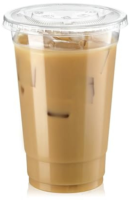 Fit Meal Prep 100 Pack 20 oz Clear Plastic Cups with Flat Lids, Disposable Iced Coffee Cups, BPA Free Premium Crystal Smoothie Cup for Party, Lemonade Stand, Cold Drinks, Juice, Milkshake