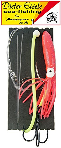 Dieter Eisele Lengsystem 1,2mm 10/0 + Drilling 8/0 -10cm Oktopus pink Vorfach für Leng Meeresfischen in Norwegen Island & Dänemark