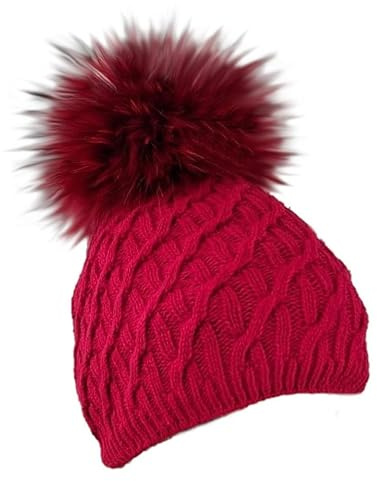 Mütze Echtfellbommel Pudelmütze ECHTFELL Bommelmütze Hat Real Fur Handmade Fellbommel Echt Fell Strickmütze Bommel Pelzbommel Fuchs Fox Raccoon Pelz
