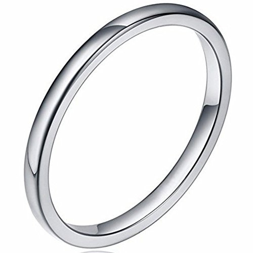 JUDE 2MM Tungsten Carbide Stackable Ring Plain Wedding Band (Silver, P)