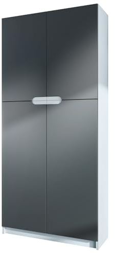 Vladon Büroschrank Logan V1, Made in Germany, Aktenschrank mit 5 Fächern und 4 Türen, Weiß matt/Graphit seidenmatt (82 x 185 x 37 cm)