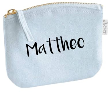 minimutz Schminktasche für Mädchen mit Name personalisiert | Kosmetiktasche Kinder als Make-up Täschchen | Reißverschluss 14,5cm x 11cm (Pastellblau)