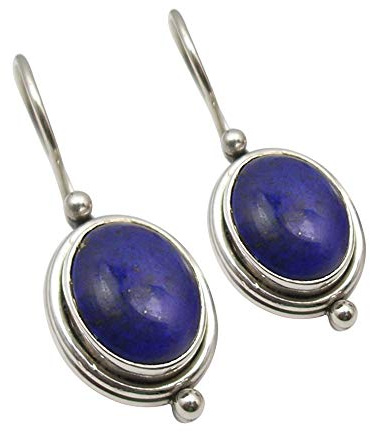 SilverStarJewel 925 massives Silber 7 x 9 mm Lapislazuli Ohrringe 2,5 cm Damen Edelstein